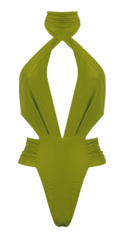 Olive Green Halter Neck One-Piece Swim Suit