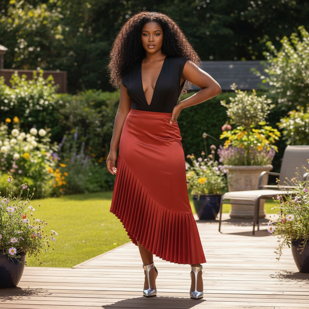 Red Satin Pleated Skirt-ALMOST SOLD OUT